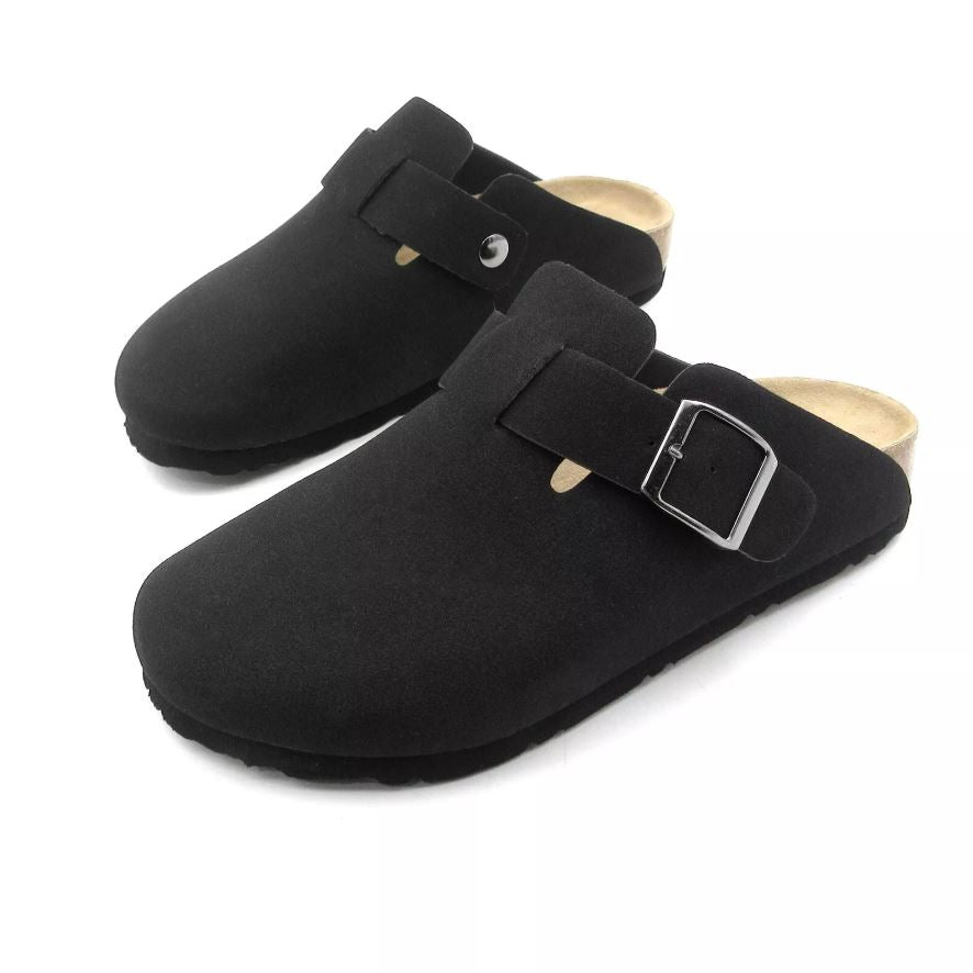 Women’s Suede Slip-On Clogs with Buckle