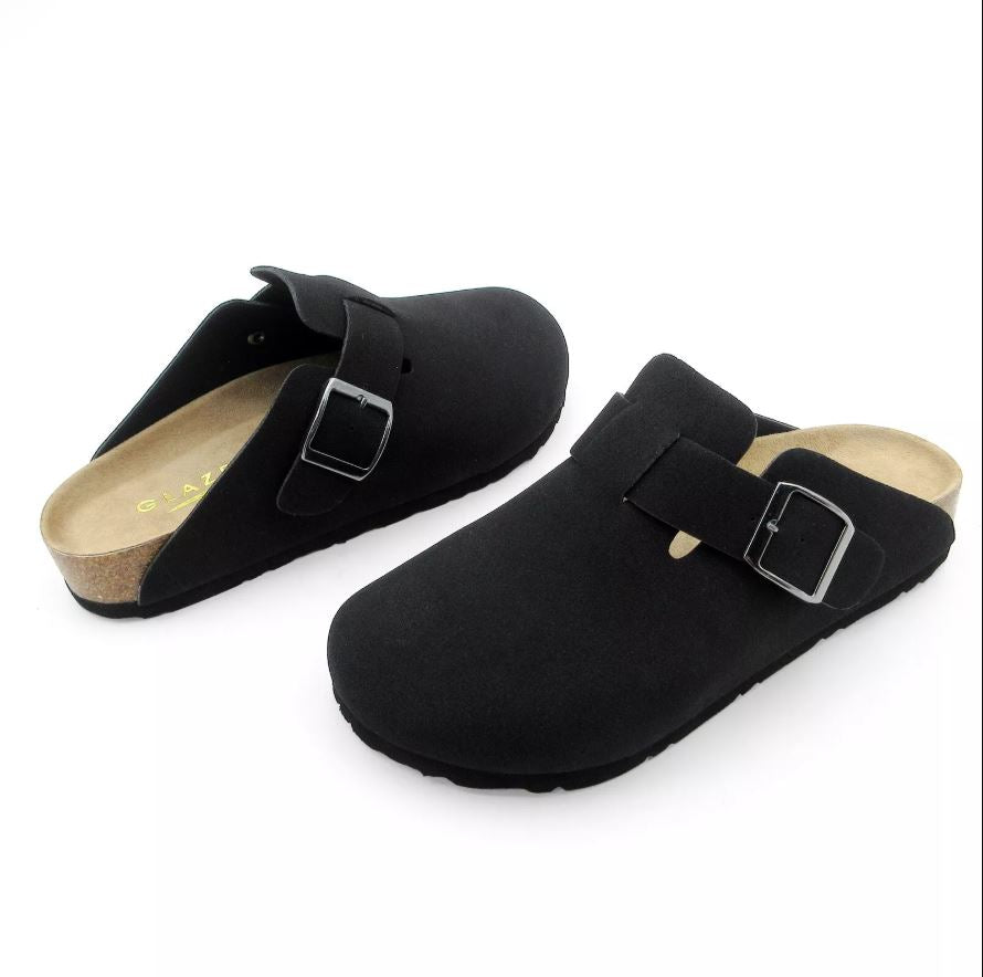 Women’s Suede Slip-On Clogs with Buckle